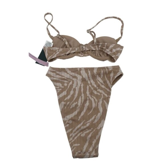 Wild Fable Underwire Bralette Bikini Top High Rise Bottom Tan Animal Print XXS - Picture 3 of 11